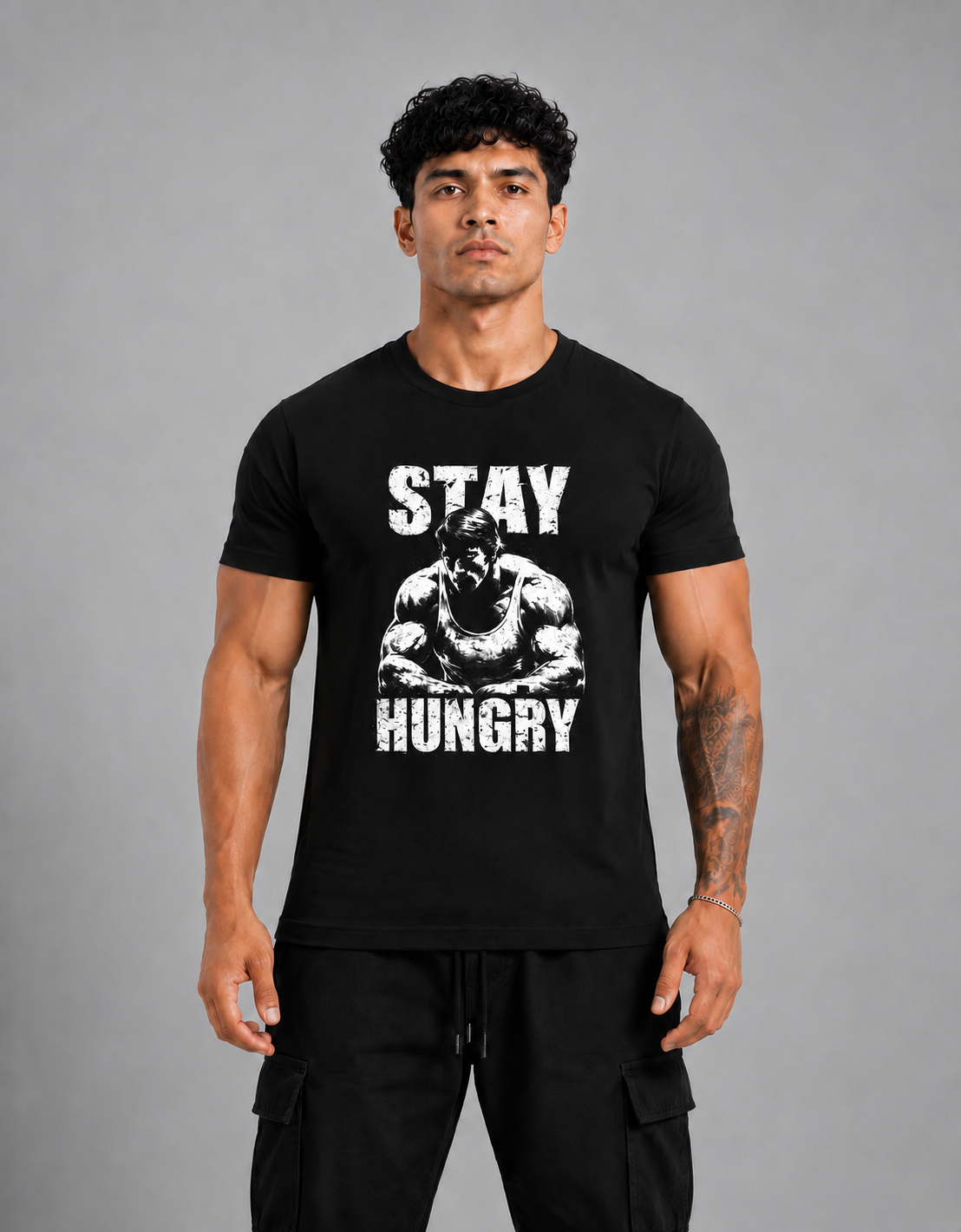 Stay Hungry Graphic Gym T-Shirt | Unisex 180 GSM Premium Cotton | Workout, Fitness & Streetwear | HouseofEvery