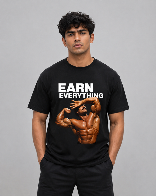 Earn Everything Premium Gym T-Shirt | 100% Cotton 180 GSM Half Sleeve Tee